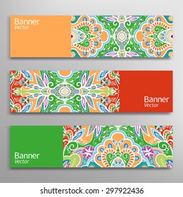 Graphic trendy banners set. Abstract geometric header vector background, doodle card with place for your text.