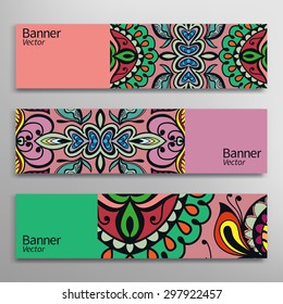 Graphic trendy banners set. Abstract geometric header vector background, doodle card with place for your text.