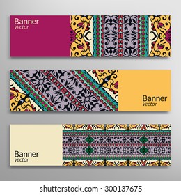 Graphic trendy banners set. Abstract geometric header vector background, doodle card with place for your text.