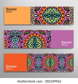 Graphic trendy banners set. Abstract geometric header vector background, doodle card with place for your text.