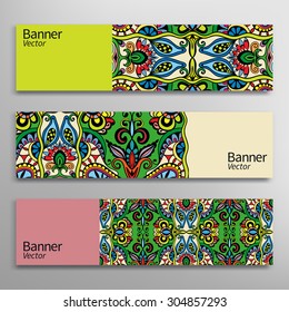 Graphic trendy banners set. Abstract geometric header vector background, doodle card with place for your text.