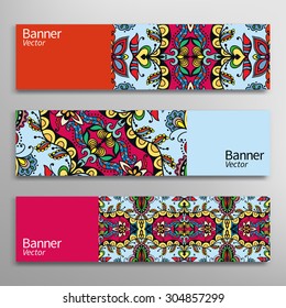 Graphic trendy banners set. Abstract geometric header vector background, doodle card with place for your text.
