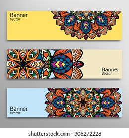 Graphic trendy banners set. Abstract geometric header vector background, doodle card with place for your text.