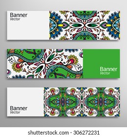 Graphic trendy banners set. Abstract geometric header vector background, doodle card with place for your text.