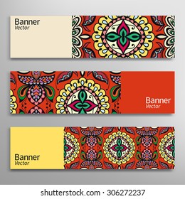 Graphic trendy banners set. Abstract geometric header vector background, doodle card with place for your text.