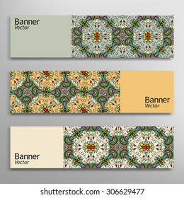 Graphic trendy banners set. Abstract geometric header vector background, doodle card with place for your text.