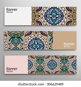 Graphic trendy banners set. Abstract geometric header vector background, doodle card with place for your text.