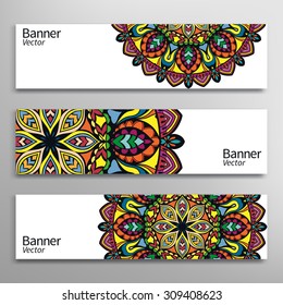 Graphic trendy banners set. Abstract geometric header vector background, doodle card with place for your text.