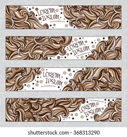 Graphic trendy brown  banners set. Abstract geometric  vector background with waves ornament elements, doodle card with place for your text. Vector illustration.  