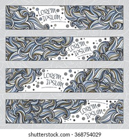 Graphic trendy grey banners set. Abstract geometric  vector background with waves ornament elements, doodle card with place for your text. Vector illustration.  