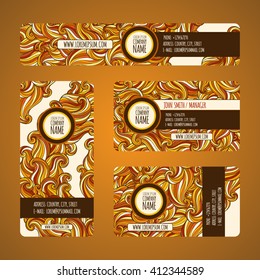 Graphic trendy orange  banners set. Abstract geometric vector background with waves ornament elements, doodle card with place for your text. Vector illustration.