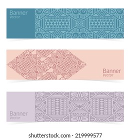 Graphic trendy vector banners set. Abstract header vector background. Retro label design. Geometric shapes, doodle cartoon card in vector. Ornamental lace pattern. You can place your message above.