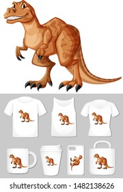 Graphic of t-rex on different types of product template illustration