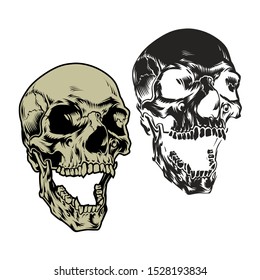 Graphic tribal skulls, stencil, tattoo template, vector, set.