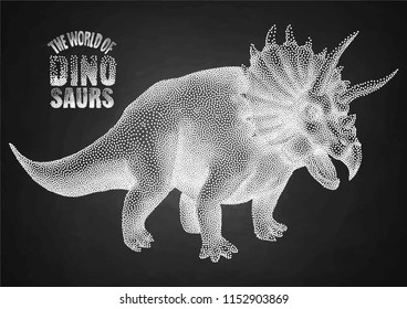 Graphic triceratops. Vector dinosaur isolated on the chalkboard. Animal of the prehistoric period in stippling technique