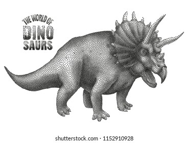 Graphic triceratops. Vector dinosaur isolated on white background. Animal of the prehistoric period in stippling technique