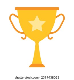 Graphic Trophy: An orange trophy with a gold star on the front, featuring two handles on either side. The trophy is displayed on a small pedestal base. First place. Winner.