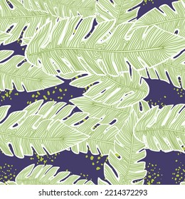 Graphic tropical pattern, palm leaves seamless floral background. Abstract leaf wallpaper. Nature wallpaper. Exotic plant foliage backdrop. For fabric design, textile print, wrapping, cover