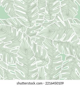 Graphic tropical pattern, palm leaves seamless floral background. Abstract leaf wallpaper. Nature wallpaper. Exotic plant foliage backdrop. For fabric design, textile print, wrapping, cover