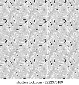 Graphic tropical pattern, palm leaves seamless floral background. Abstract leaf wallpaper. Nature wallpaper. Exotic plant foliage backdrop. For fabric design, textile print, wrapping, cover