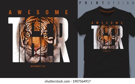 Grafisches T-Shirt-Design, fantastischer Slogan mit Tigerkopf, Vektorgrafik für T-Shirt.