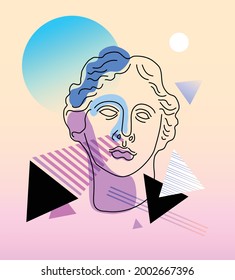 Diseño gráfico de camisetas, con estatua clásica, ilustración vectorial para camiseta. collage moderno con una estatua antigua de la diosa Venus en un estilo minimalista geometría de figuras