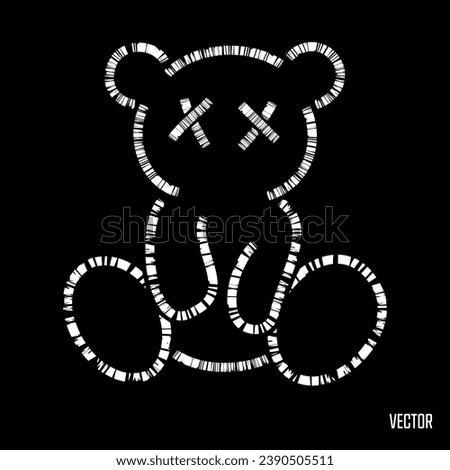 Graphic t-shirt design, Cute teddy bear toy lineart, vector illustration for t-shirt.