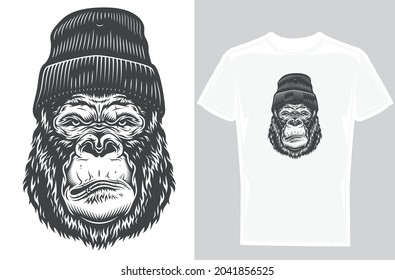 Diseño gráfico de camisetas, gorilla, ilustración vectorial para camiseta.
