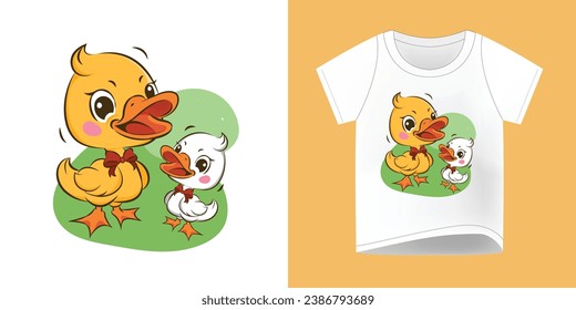 Graphic t-shirt design, Happy duck  ,vector illustration t-shirt for kid.