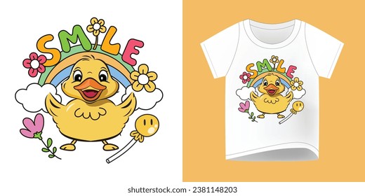 Graphic t-shirt design, little duck  ,vector illustration t-shirt for kid.