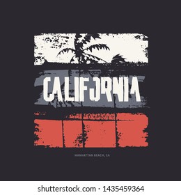 Graphic t-shirt design on the topic of California. Vector illustration.