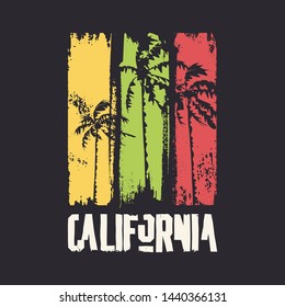 Graphic t-shirt design on the topic of California. Vector illustration.