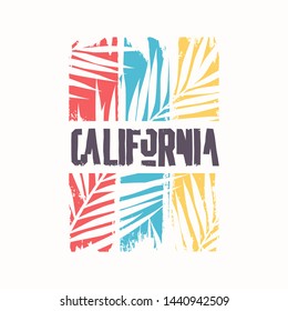 Graphic t-shirt design on the topic of California. Vector illustration.