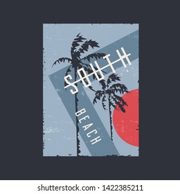 Graphic t-shirt design, print, poster on the topic of Miami Beach Florida. Vector illustration.