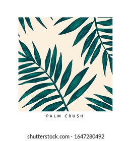 Gráfica para el diseño de pantalones en t, impresiones, carteles y tarjetas con hojas de palma y eslogan.