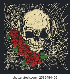 Graphic t-shirt design, skull and rose vector illustration for t-shirt