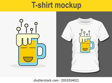 Graphic t-shirt design, Smiling Beer Mug,vector illustration for t-shirt.