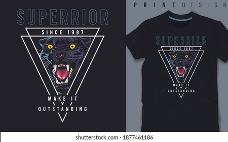 Diseño gráfico de camisetas, eslogan superior en ilustración de cabeza de pantera, ilustración vectorial para camiseta.