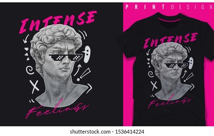 Graphic t-shirt design, typography slogan with classic statue,vector illustration for t-shirt.