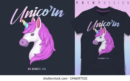 Graphic t-shirt design, typography slogan with cute cartoon unicorn,vector illustration for t-shirt.