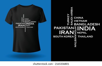 graphic t-shirt design, typography slogan with asia all country name.vector illustration for t-shirt.