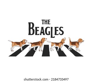 Graphic t-shirt design, typography slogan with beagle dogs walk on the street ,vector illustration for t-shirt.