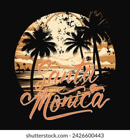 Graphic t-shirt design, typography slogan with Palm tree and beach, vector illustration for t-shirt