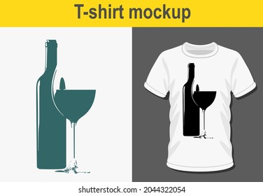 Graphic t-shirt design, Wine bottle and glass ,vector illustration for t-shirt.