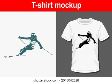 Graphic t-shirt design, Young man skiing, winter,vector illustration for t-shirt.