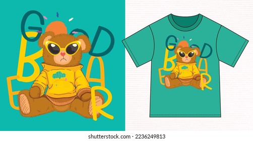 Graphic t-shirt design,cool teddy bear toy ,vector illustration for t-shirt.