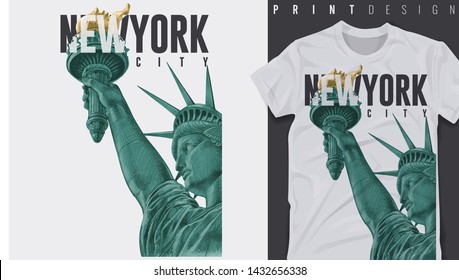 Graphic t-shirt design,new york city typography with Statue of Liberty - vector illustration for t-shirt.