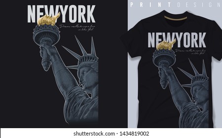 Graphic t-shirt design,new york city typography with Statue of Liberty - vector illustration for t-shirt.