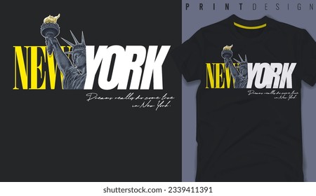 Grafisches T-Shirt-Design, neue York City Typografie mit Freiheitsstatue - Vektorgrafik für T-Shirt.