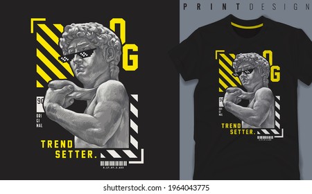 Graphic t-shirt design,typography slogan with antique statue ,vector illustration for t-shirt.